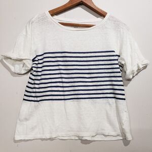 J Crew Womens Linen Short Sleeve Striped Rolled Sleeve Small